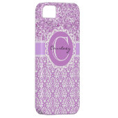 紫のグリッターとダマスク(名前とイニシャルカバー付き) Case-Mate iPhoneケース (裏面/右)
