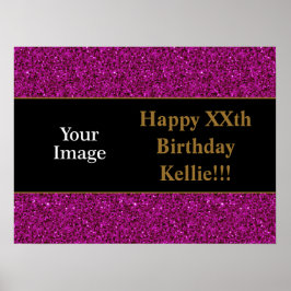紫のグリッターとメッセージフォト誕生日ポスター ポスター