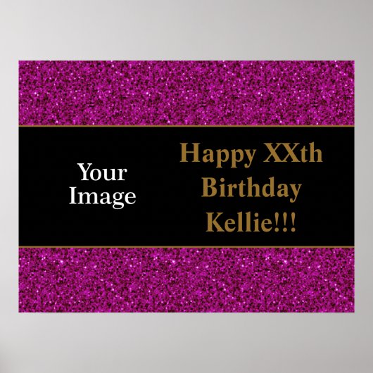 紫のグリッターとメッセージフォト誕生日ポスター ポスター (正面)