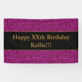 紫のグリッターとメッセージ誕生日バナー 横断幕