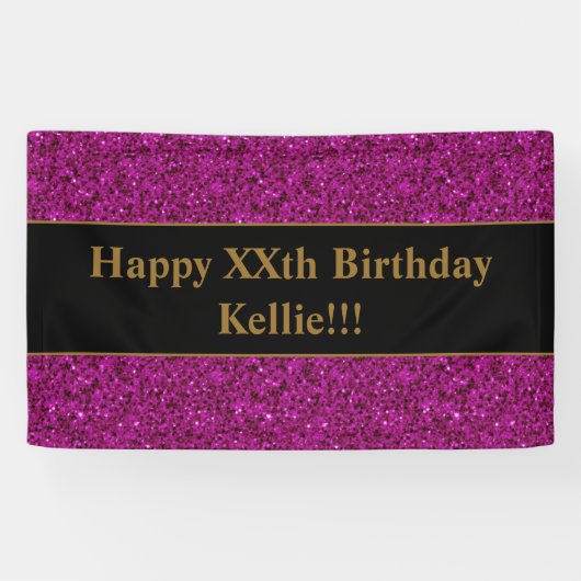 紫のグリッターとメッセージ誕生日バナー 横断幕 (横)