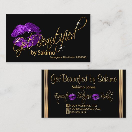紫のグリッターと金ゴールドリップ – カスタム 名刺 (正面/裏面)