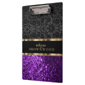 紫のグリッターと黒のダマスクのクリップボード クリップボード (左)