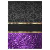 紫のグリッターと黒のダマスクのクリップボード クリップボード (裏面)