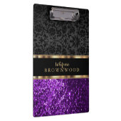 紫のグリッターと黒のダマスクのクリップボード クリップボード (右)