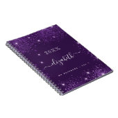 紫のグリッターのダストネームスクリプト ノートブック (右側)