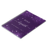 紫のグリッターのダストネームスクリプト ノートブック (左側)