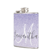 紫のグリッターのモダンスパークパーソナライズされたル名 フラスク (左)