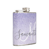 紫のグリッターのモダンスパークパーソナライズされたル名 フラスク (右)