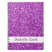 紫のグリッターの外観と名前 ノートブック (正面)