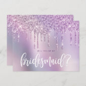 紫のグリッターの滴が私の花嫁の付き添いになる インビテーションポストカード (正面/裏面)