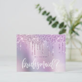 紫のグリッターの滴が私の花嫁の付き添いになる インビテーションポストカード (スタンド正面)