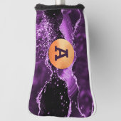 紫のグリッターアゲイト大理石金ゴールドモノグラム金 ゴルフヘッドカバー (回転90)