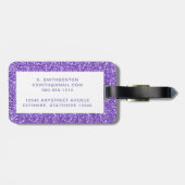 紫のグリッターガーリーモダンのモノグラムの荷物 ラゲッジタグ (裏面横)