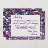 紫のグリッターグラムは私の花嫁になる 招待状 (正面/裏面)