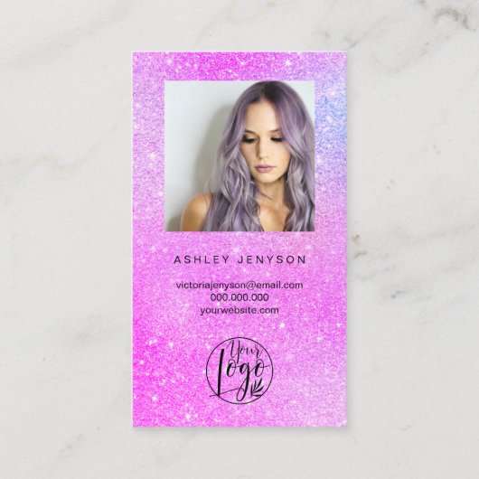 紫のグリッタースクリプトの写真のロ感謝していゴの順序 名刺 (裏面)