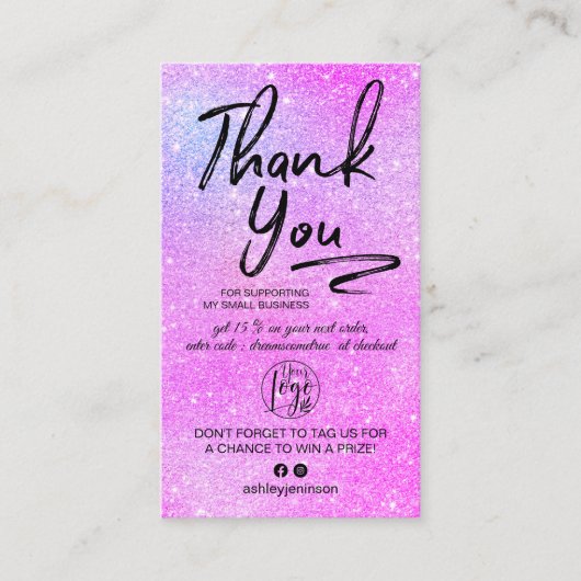 紫のグリッタースクリプトの写真のロ感謝していゴの順序 名刺 (正面)