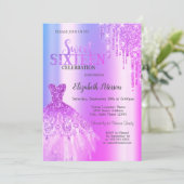 紫のグリッタードリップスドレスバイオレットスウィート16 招待状 (スタンド正面)