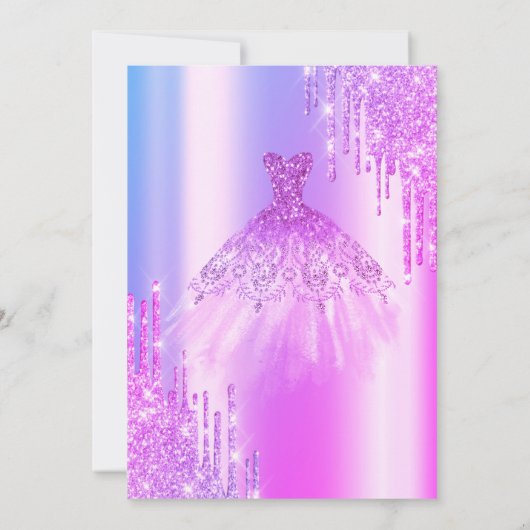 紫のグリッタードリップスドレスバイオレットスウィート16 招待状 (裏面)