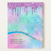 紫のグリッタードリップス、虹色、名前&モノグラム プランナー手帳 (裏面)