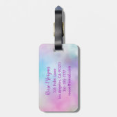 紫のグリッタードリップス、虹色、名前&モノグラム ラゲッジタグ (裏面縦)