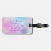 紫のグリッタードリップス、虹色、名前&モノグラム ラゲッジタグ (裏面横)