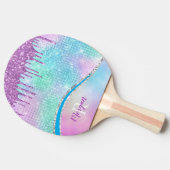 紫のグリッタードリップス、虹色、名前&モノグラム 卓球ラケット (横)