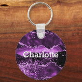 紫のグリッターピンクの瑪瑙の大理石名 キーホルダー (正面)
