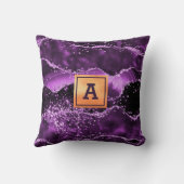 紫のグリッターピンクの瑪瑙の大理石金ゴールドモノグラム クッション (裏面)