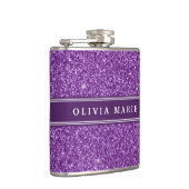 紫のグリッターフェイクの名パーソナライズされた前 フラスク (右)