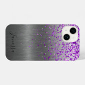 紫のグリッターブラシ付きメタル iPhoneケース (裏面横)