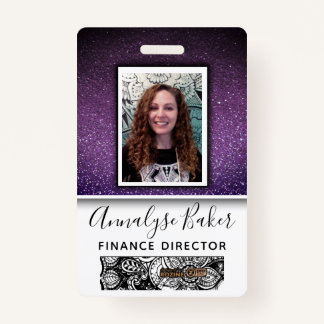 紫のグリッタープロフェッショナルCNAナース写真名 バッジ
