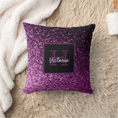 紫のグリッターモノグラム名 クッション (ブランケット)