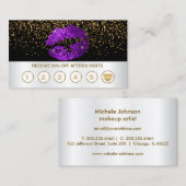 紫のグリッターリップロイヤリティカードオンブラック&ホワイト ロイヤリティカード (正面/裏面)