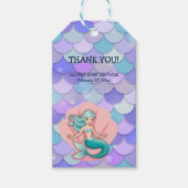 紫のグリッター人魚の海の赤ちゃんシャワーの下 ギフトタグ (正面)