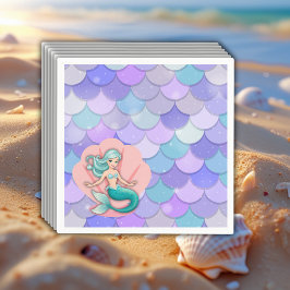 紫のグリッター人魚の海の赤ちゃんシャワーの下 スタンダードカクテルナプキン