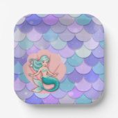 紫のグリッター人魚の海の赤ちゃんシャワーの下 ペーパープレート (正面)