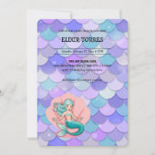紫のグリッター人魚の海の赤ちゃんシャワーの下 招待状 (正面)