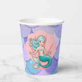 紫のグリッター人魚の海の赤ちゃんシャワーの下 紙コップ (裏面)