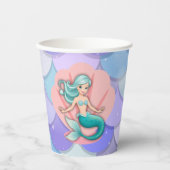 紫のグリッター人魚の海の赤ちゃんシャワーの下 紙コップ (正面)