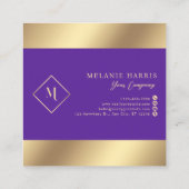 紫のグリッター幾何学的金ゴールドフレームスタイリッシュ スクエア名刺 (裏面)