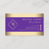 紫のグリッター幾何学的金ゴールドフレームスタイリッシュ 名刺 (裏面)