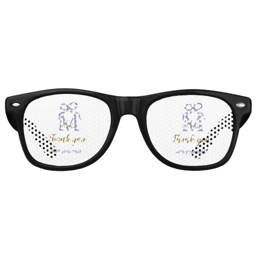 紫のグリッター弓の名前の文字モノグラムを感謝してい追加 レトロサングラス (正面)