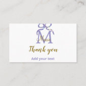 紫のグリッター弓の名前の文字モノグラムを感謝してい追加 名刺 (裏面)