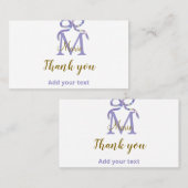 紫のグリッター弓の名前の文字モノグラムを感謝してい追加 名刺 (正面/裏面)