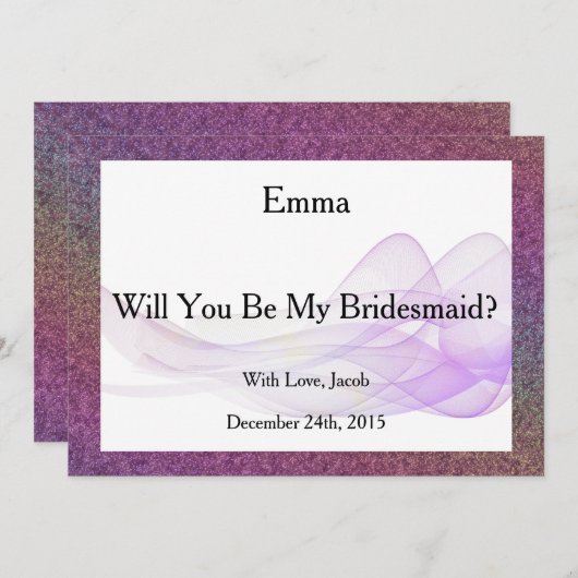 紫のグリッター抽象芸術は私の花嫁になる 招待状 (正面/裏面)