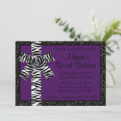 紫のグリッター招待状とゼブラプリント弓 招待状 (スタンド正面)