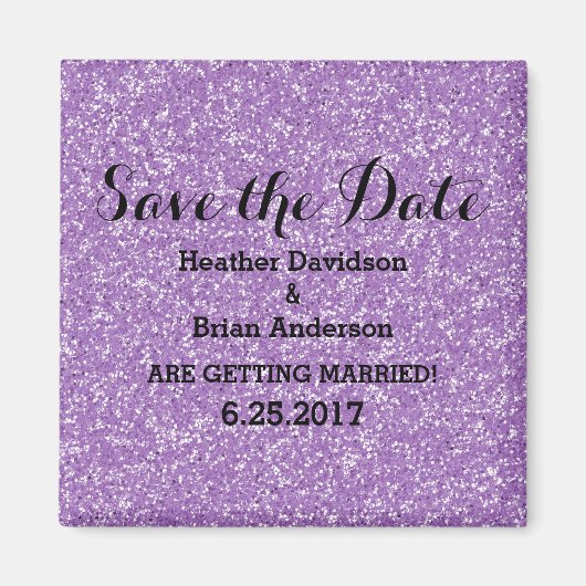 紫のグリッター日付磁石を保存 マグネット (正面)