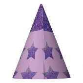 紫のグリッター星と薄紫背景 パーティーハット (裏面)