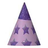 紫のグリッター星と薄紫背景 パーティーハット (左)
